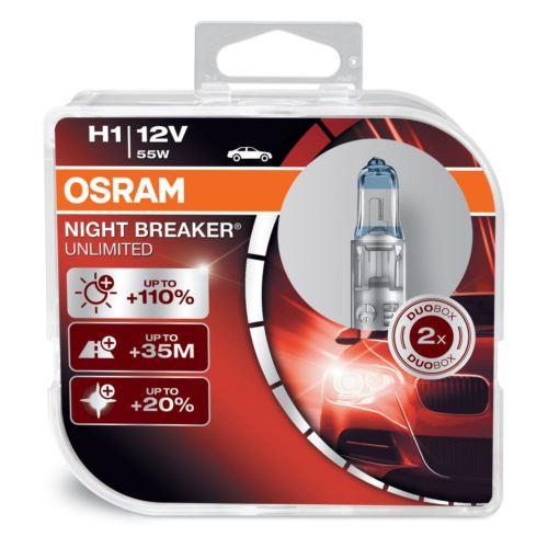 Лампа галогенная Osram Night Breaker Unlimited +110% H1 12V 55W (2 шт.) (64150NBUDUOBOX) Osram 64150 NBU DUOBOX (OSRAM: 64150 NBU DUOBOX)