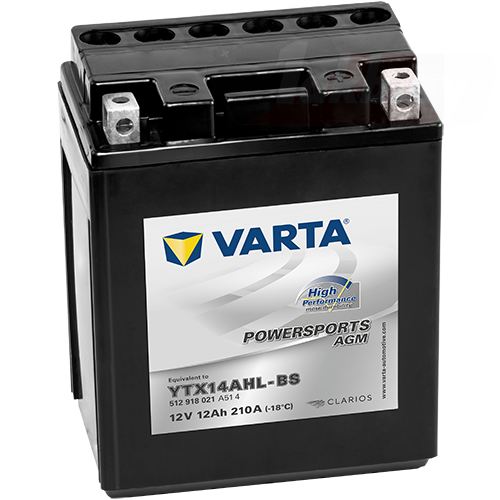 Аккумулятор Varta Powersports AGM High Performance 512 908 021 (12 A/h), 210A L+ (VARTA: 512 908 021)