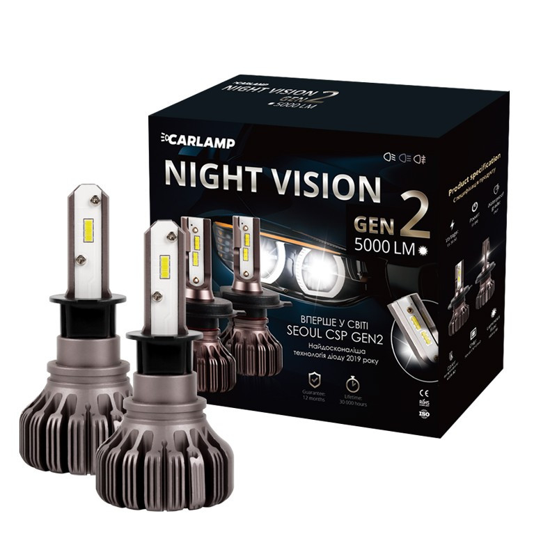 Лампы светодиодные комплект Carlamp Night Vision Gen2 H3 9-16V 25W 5500K (2 шт.) (NVGH3) Carlamp NVGH3 (Carlamp: NVGH3)