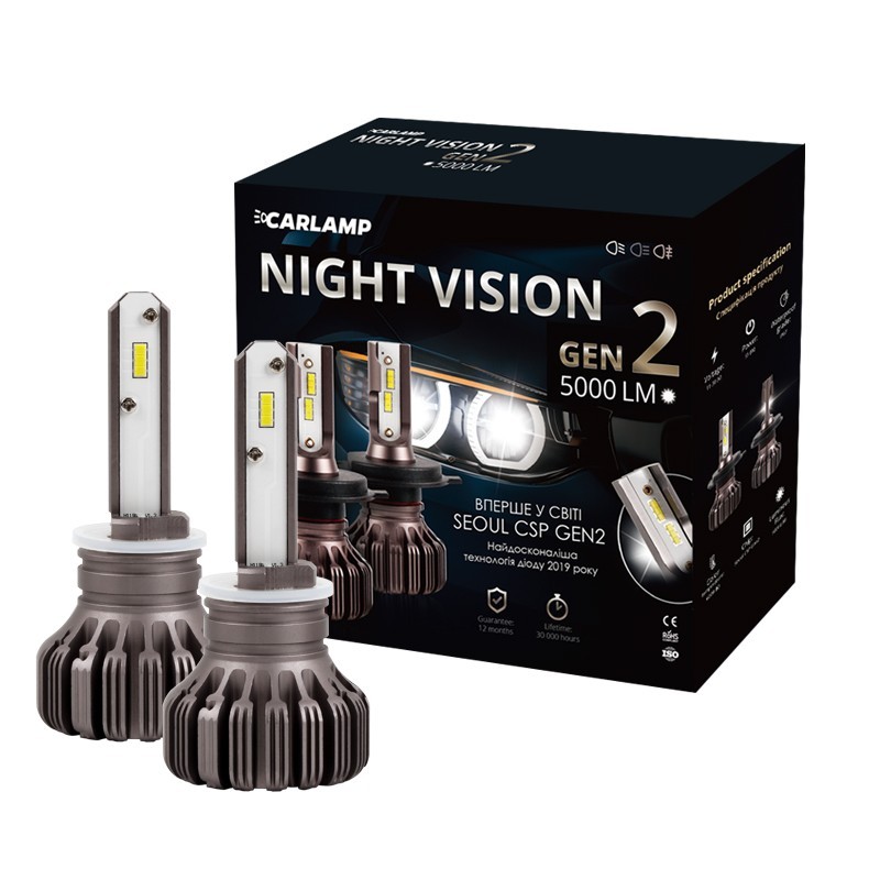 Лампы светодиодные комплект Carlamp Night Vision Gen2 H27/2 9-16V 25W 5500K (2 шт.) (NVGH272) Carlamp NVGH27/2 (Carlamp: NVGH272)