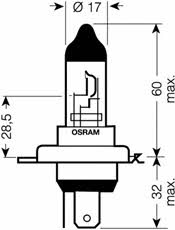 Лампа галогенная Osram Silverstar +60% H4 12V 60/55W (64193SV202B) Osram 64193SV2-02B (OSRAM: 64193SV2-02B)