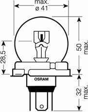 Лампа галогенная R2(Bilux) 12V 100/80W (64203) Osram 64203 (OSRAM: 64203)