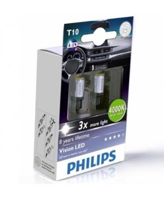 Лампа светодиодная Philips Vision LED T10 12V W2,1x9,5d (129642LED) Philips 12964 2LED (PHILIPS: 12964 2LED)