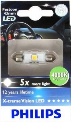 Лампа светодиодная Philips X-Treme Vision LED Festoon 43 12V SV8,5 (129451LED) Philips 12945 1LED (PHILIPS: 12945 1LED)