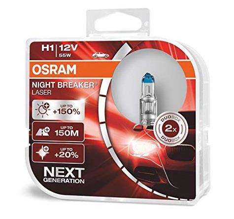 Лампа галогенная Osram Night Breaker Laser +150% H1 12V 55W (2 шт.) (64150NLHCB) Osram 64150NL-HCB (OSRAM: 64150NL-HCB)