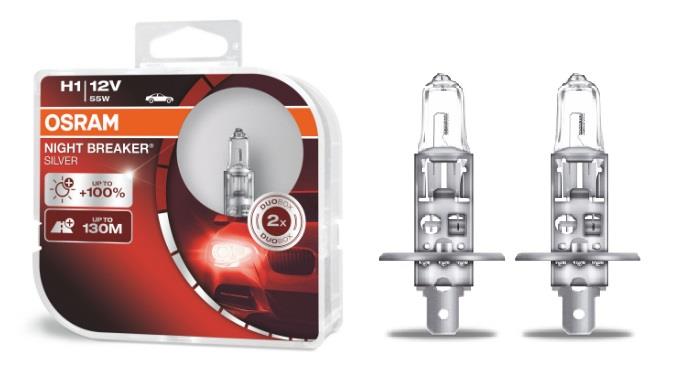 Лампа галогенная Osram Night Breaker Silver +100% H1 12V 55W (2 шт.) (64150NBSHCB) Osram 64150NBS-HCB (OSRAM: 64150NBS-HCB)