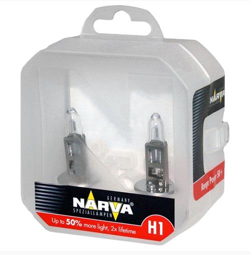 Лампа накаливания SET H1 12V 55W P14,5S RANGE POWER +50 (к-т 2шт) (483342100) Narva 483342100 (NARVA: 483342100)