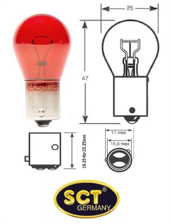 Лампа накаливания красная PR21W 12V 21W (202081) SCT 202081 (SCT: 202081)