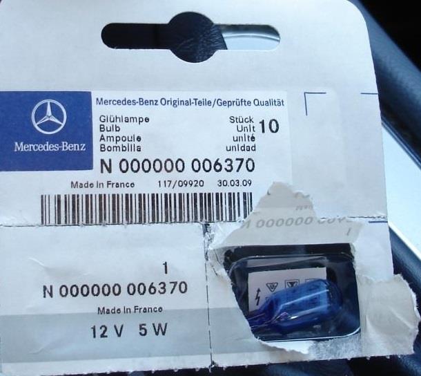 Лампа накаливания W5W 12V 5W (N000000006370) Mercedes N 000000 006370 (Mercedes: N 000000 006370)