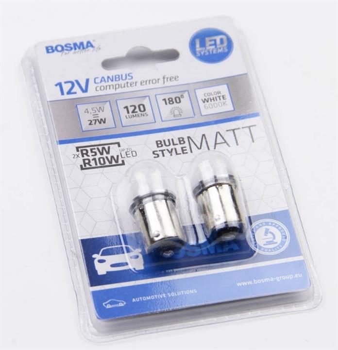 Лампа светодиодная BA15S 12V 6xLED SMD2835 18x37MM WHITE 6000K MAT STYLE CANBUS (blister 2 шт) (6490) BOSMA 6490 (BOSMA: 6490)