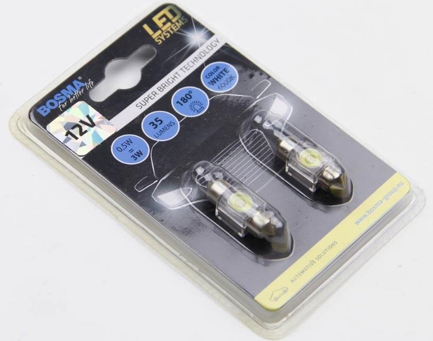 Лампа светодиодная SV8,5 LED 12V 1xSMD 7080 LED WHITE 10X31 (2 шт) (3642) BOSMA 3642 (BOSMA: 3642)