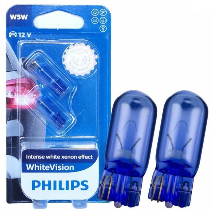 Лампа накаливания Philips WhiteVision ultra W5W 12V W2.1x9.5d (2 шт.) (12961WVUB2) Philips 12961WVUB2 (PHILIPS: 12961WVUB2)