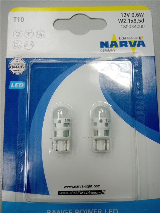 Лампа светодиодная Narva Range Power LED T10 12V W2,1x9,5d (2 шт.) (180034000) Narva 180034000 (NARVA: 180034000)