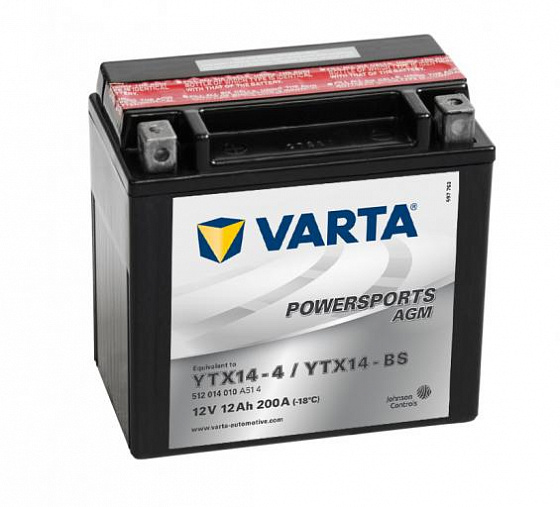 Аккумулятор Varta Powersports AGM 512 014 010 (12 A/h), 200A L+ (VARTA: 512 014 010)