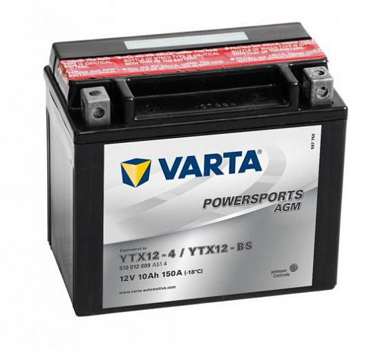 Аккумулятор Varta Powersports AGM 510 012 009 (10 A/h), 150A L+ (VARTA: 510 012 009)