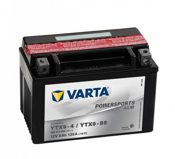 Аккумулятор Varta Powersports AGM 508 012 008 (8 A/h), 135A L+ (VARTA: 508 012 008)