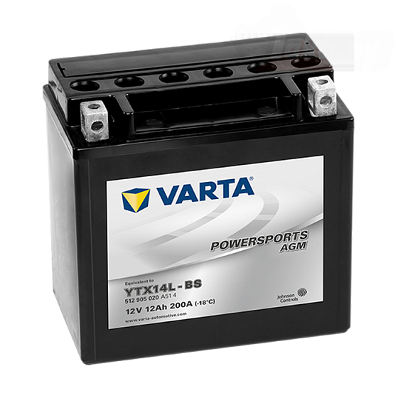 Аккумулятор Varta Powersports AGM High Performance 512 905 020 (12 A/h), 200A L+ (VARTA: 512 905 020)