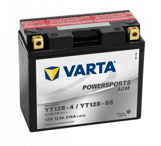 Аккумулятор Varta Powersports AGM 512 901 019 (12 A/h), 215A L+ (VARTA: 512 901 019)