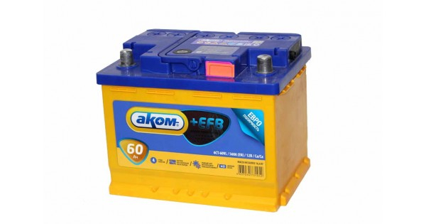 Аккумулятор AKOM +EFB 6CT-60 Евро (60 A/h), 580А L+ (AKOM: 6СТ601EFB)