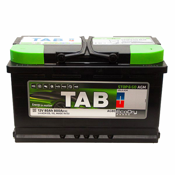 Аккумулятор TAB EcoDry Stop & Go AGM (80 A/h), 800А R+ (TAB: 213080)